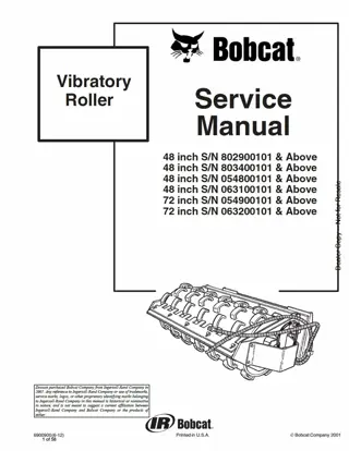 Bobcat 48 Inch Vibratory Roller Service Repair Manual Instant Download SN 802900101 And Above