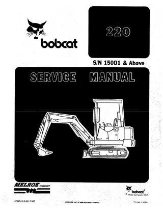 Bobcat 220 Excavator Service Repair Manual Instant Download SN 15001 & Above
