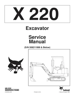 BOBCAT 220 MINI EXCAVATOR Service Repair Manual Instant Download (SN 508211999 & Below)