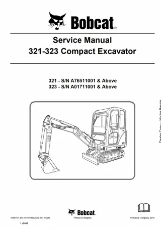 Bobcat 321 Compact Excavator Service Repair Manual Instant Download (SN A76511001 AND Above)