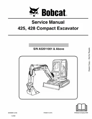 Bobcat 425, 428 Compact Excavator Service Repair Manual Instant Download (SN A52011001 AND Above)