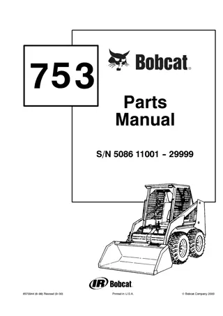 Bobcat 753 Skid Steer Loader Parts Catalogue Manual Instant Download (SN 508611001-508629999)