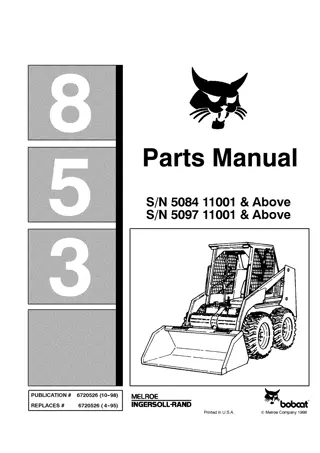 Bobcat 853 Skid Steer Loader Parts Catalogue Manual Instant Download (SN 508411001 & Above; 509711001 & Above)