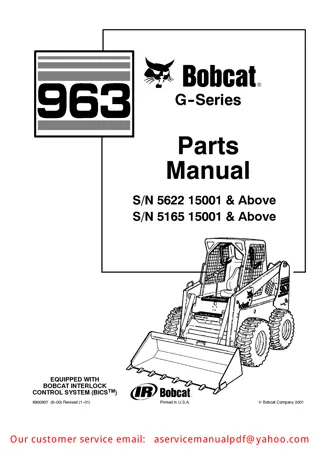 Bobcat 963 G Series Skid Steer Loader Parts Catalogue Manual Instant Download (SN 5622 15001 & Above SN 5165 15001 & Above)