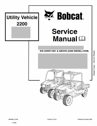 Bobcat 2200 Utility Vehicle Service Repair Manual Instant Download (SN A5KR11001 AND Above (2200 Diesel))