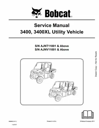 Bobcat 3400, 3400XL Utility Vehicle Service Repair Manual Instant Download (SN AJNT11001 AND Above)