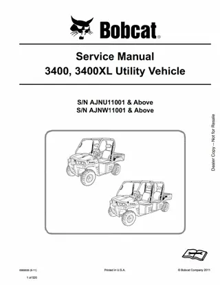 Bobcat 3400, 3400XL Utility Vehicle Service Repair Manual Instant Download (SN AJNU11001 AND Above)