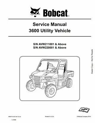 Bobcat 3600 Utility Vehicle Service Repair Manual Instant Download (SN AVW211001 AND Above)