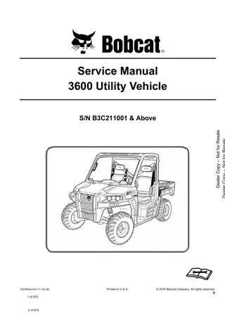 Bobcat 3600 Utility Vehicle Service Repair Manual Instant Download (SN B3C211001 and Above)