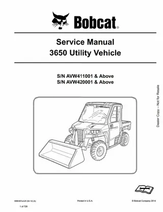 Bobcat 3650 Utility Vehicle Service Repair Manual Instant Download (SN AVW411001 AND Above)