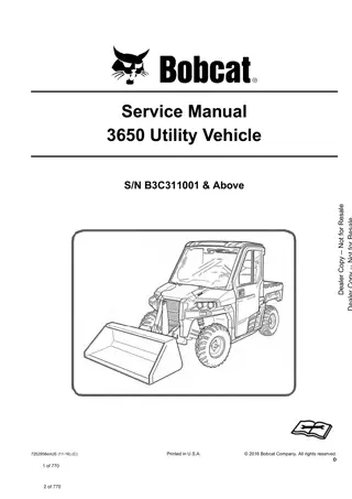 Bobcat 3650 Utility Vehicle Service Repair Manual Instant Download (SN B3C311001 and Above)