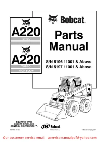 Bobcat A220 G Series Skid Steer Loader Parts Catalogue Manual Instant Download (SN 5196 11001 & Above SN 5197 11001 & Above)