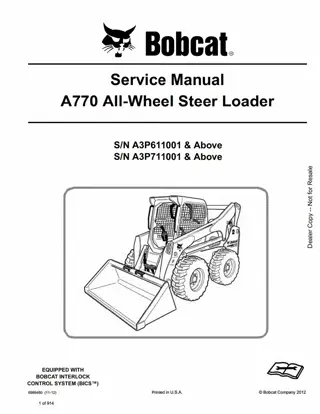 BOBCAT A770 ALL WHEEL STEER LOADER Service Repair Manual Instant Download (SN A3P611001 and Above)