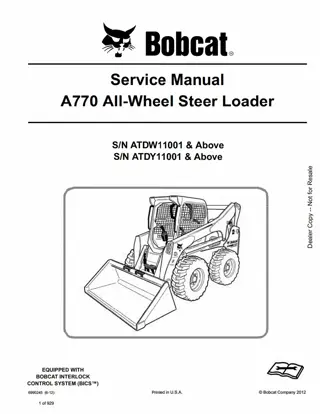 BOBCAT A770 ALL WHEEL STEER LOADER Service Repair Manual Instant Download (SN ATDW11001 and Above)