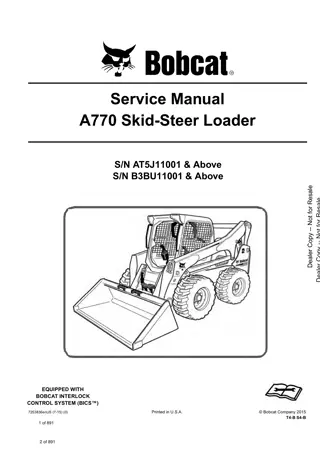 Bobcat A770 Skid Steer Loader Service Repair Manual Instant Download (SN AT5J11001 and Above, B3BU11001 and Above)