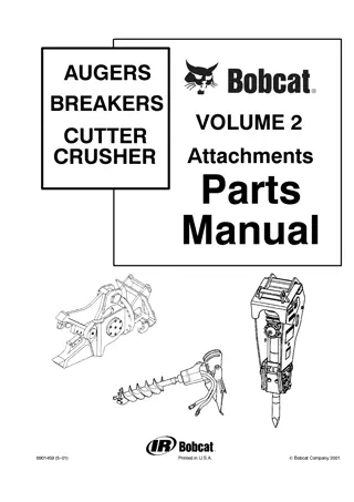 Bobcat Attachments Augers, Breakers, Cutter, Crusher Parts Catalogue Manual Instant Download