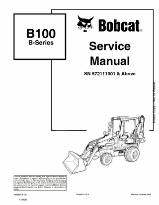 Bobcat B100 Loader Backhoe Service Repair Manual Instant Download (SN 57211001 AND Above)