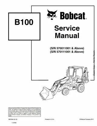 BOBCAT B100 LOADER BACKHOE Service Repair Manual Instant Download (SN 570011001 AND Above)