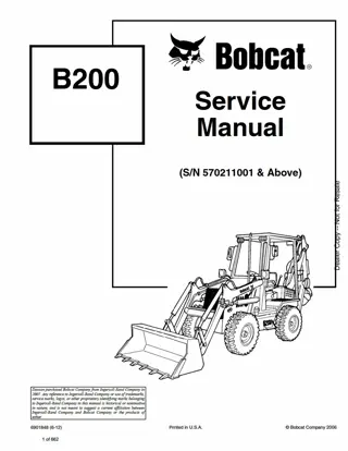 Bobcat B200 Loader Backhoe Service Repair Manual Instant Download (SN 570211001 AND Above)