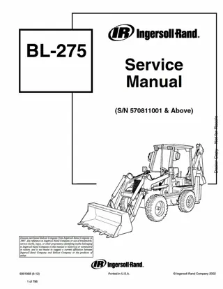 Bobcat BL275 Loader Backhoe Service Repair Manual Instant Download (SN 570811001 AND Above)