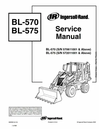 Bobcat BL575 Loader Backhoe Service Repair Manual Instant Download (SN 572011001 AND Above)