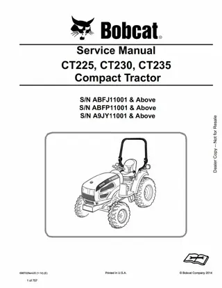 BOBCAT CT225, CT230, CT235 COMPACT TRACTOR Service Repair Manual Instant Download (SN A9JY11001 AND Above)