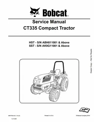 BOBCAT CT335 COMPACT TRACTOR Service Repair Manual Instant Download (HST – SN ABH811001 AND Above)