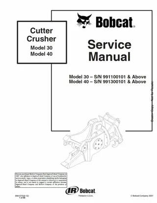 Bobcat Cutter Crusher (Model 30) Service Repair Manual Instant Download SN 991100101 And Above