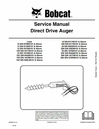 Bobcat Direct Drive Auger Service Repair Manual Instant Download