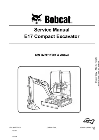 Bobcat E17 Compact Excavator Service Repair Manual Instant Download (SN B27H11001 and Above)