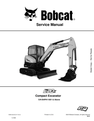 Bobcat E20Z Compact Excavator Service Repair Manual Instant Download (SN B4PH11001 and Above)