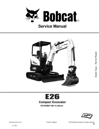 Bobcat E26 Compact Excavator Service Repair Manual Instant Download (SN B4B811001 and Above)