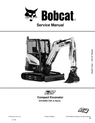 Bobcat E27 Compact Excavator Service Repair Manual Instant Download (SN B4BA11001 and Above)