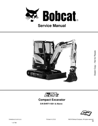 Bobcat E27Z Compact Excavator Service Repair Manual Instant Download (SN – B4R711001 and Above)