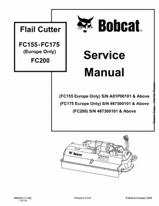 Bobcat FC155 Europe Only Flail Cutter Service Repair Manual Instant Download SN A01P00101 And Above