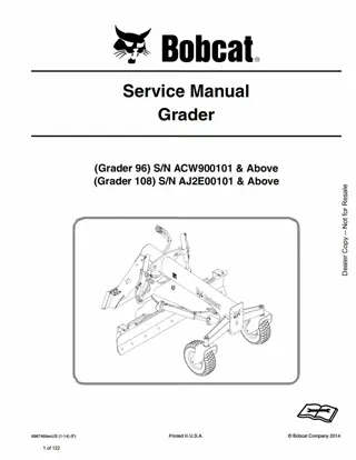 Bobcat Grader 96 Service Repair Manual Instant Download SN ACW900101 And Above