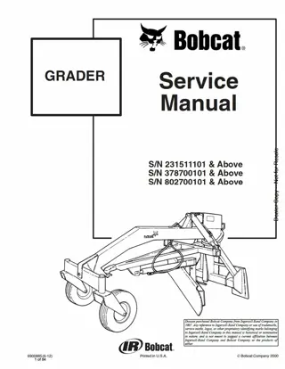 Bobcat Grader Service Repair Manual Instant Download #1SN 231511101 And Above