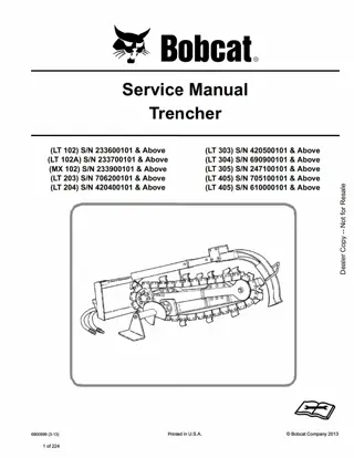 Bobcat LT102 Trencher Service Repair Manual Instant Download SN 233600101 And Above