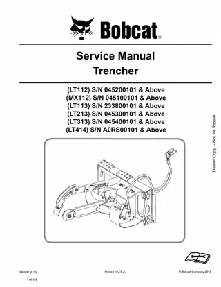 Bobcat LT113 Trencher Service Repair Manual Instant Download SN 233800101 And Above