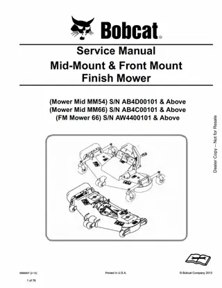 Bobcat Mower Mid MM54 Service Repair Manual Instant Download SN AB4D00101 And Above