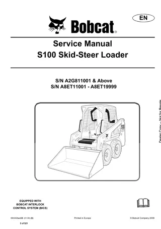 Bobcat S100 Skid Steer Loader Service Repair Manual Instant Download (SN A2G811001 and Above, SN A8ET11001 - A8ET19999)