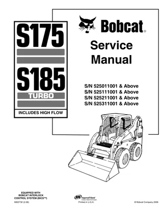 BOBCAT S175, S185 SKID STEER LOADER Service Repair Manual Instant Download (SN 525011001 & Above)