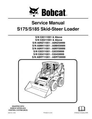 BOBCAT S175, S185 SKID STEER LOADER Service Repair Manual Instant Download (SN 530311001-530359999)