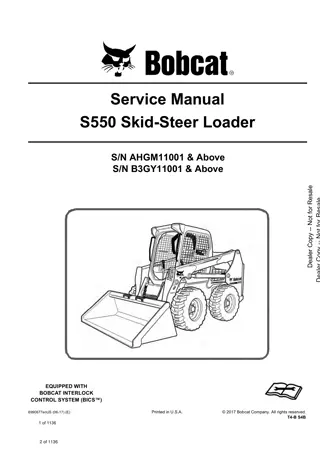 Bobcat S550 Skid Steer Loader Service Repair Manual Instant Download (SN AHGM11001 and Above, SN B3GY11001 and Above)