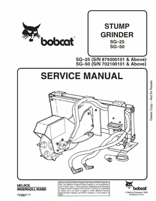 Bobcat SG25 SG50 Stump Grinder Service Repair Manual Instant Download