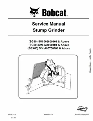 Bobcat SG30 SG60 SGX60 Stump Grinder Service Repair Manual Instant Download