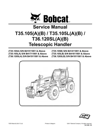 Bobcat T35.105B Telescopic Handler Service Repair Manual Instant Download SN B41411001 and Above