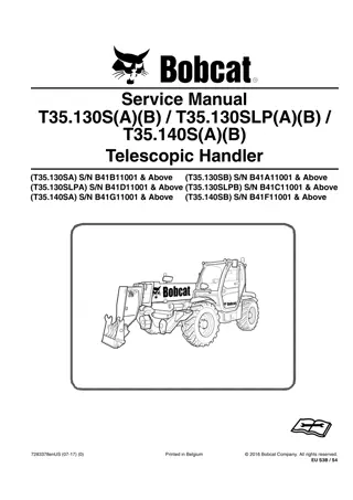 Bobcat T35.130SA Telescopic Handler Service Repair Manual Instant Download SN B41B11001 and Above