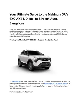 Your Ultimate Guide to the Mahindra XUV 3XO AX7 L Diesel at Sireesh Auto, Bangalore