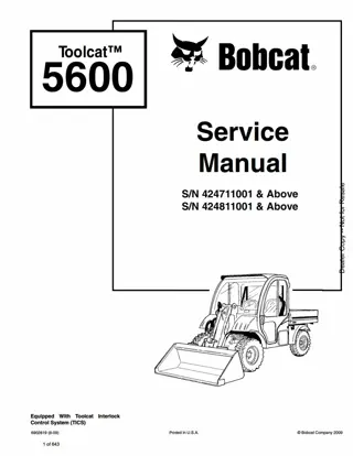 Bobcat Toolcat 5600 Utility Work Machine Service Repair Manual Instant Download (SN 424711001 AND Above; SN 424811001 AND Above)